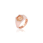 Qamoos 2.0 Letter ج Carnelian and Diamond Signet Ring in Rose Gold