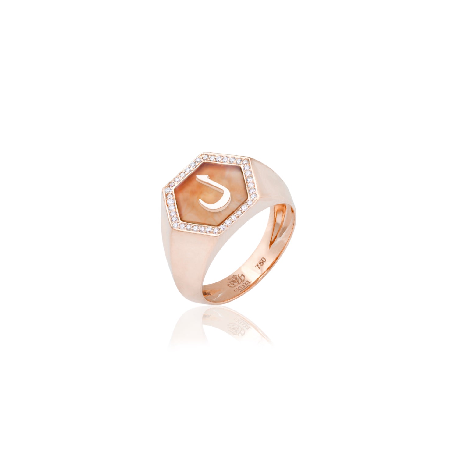 Qamoos 2.0 Letter ل Carnelian and Diamond Signet Ring in Rose Gold
