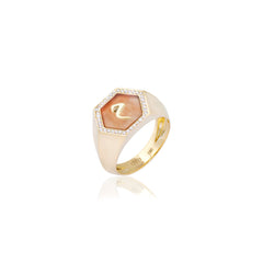 Qamoos 2.0 Letter م Carnelian and Diamond Signet Ring in Yellow Gold