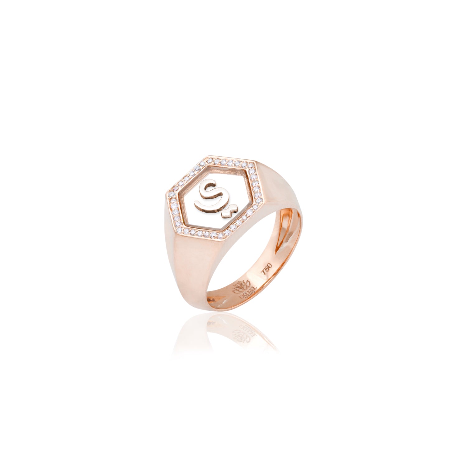 Qamoos 2.0 Letter ي Plexiglass and Diamond Signet Ring in Rose Gold