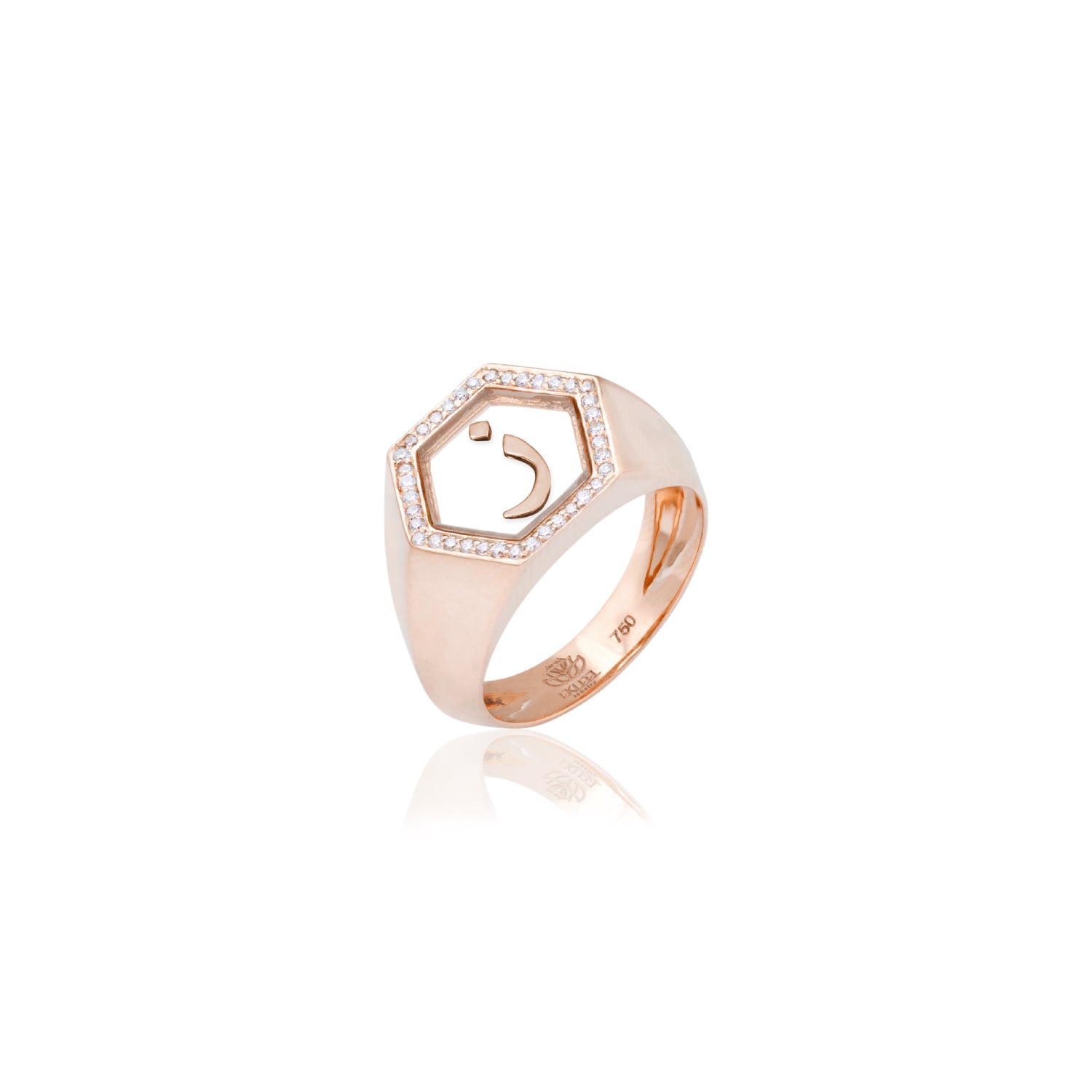 Qamoos 2.0 Letter ز Plexiglass and Diamond Signet Ring in Rose Gold