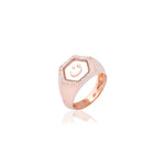 Qamoos 2.0 Letter ن Plexiglass and Diamond Signet Ring in Rose Gold