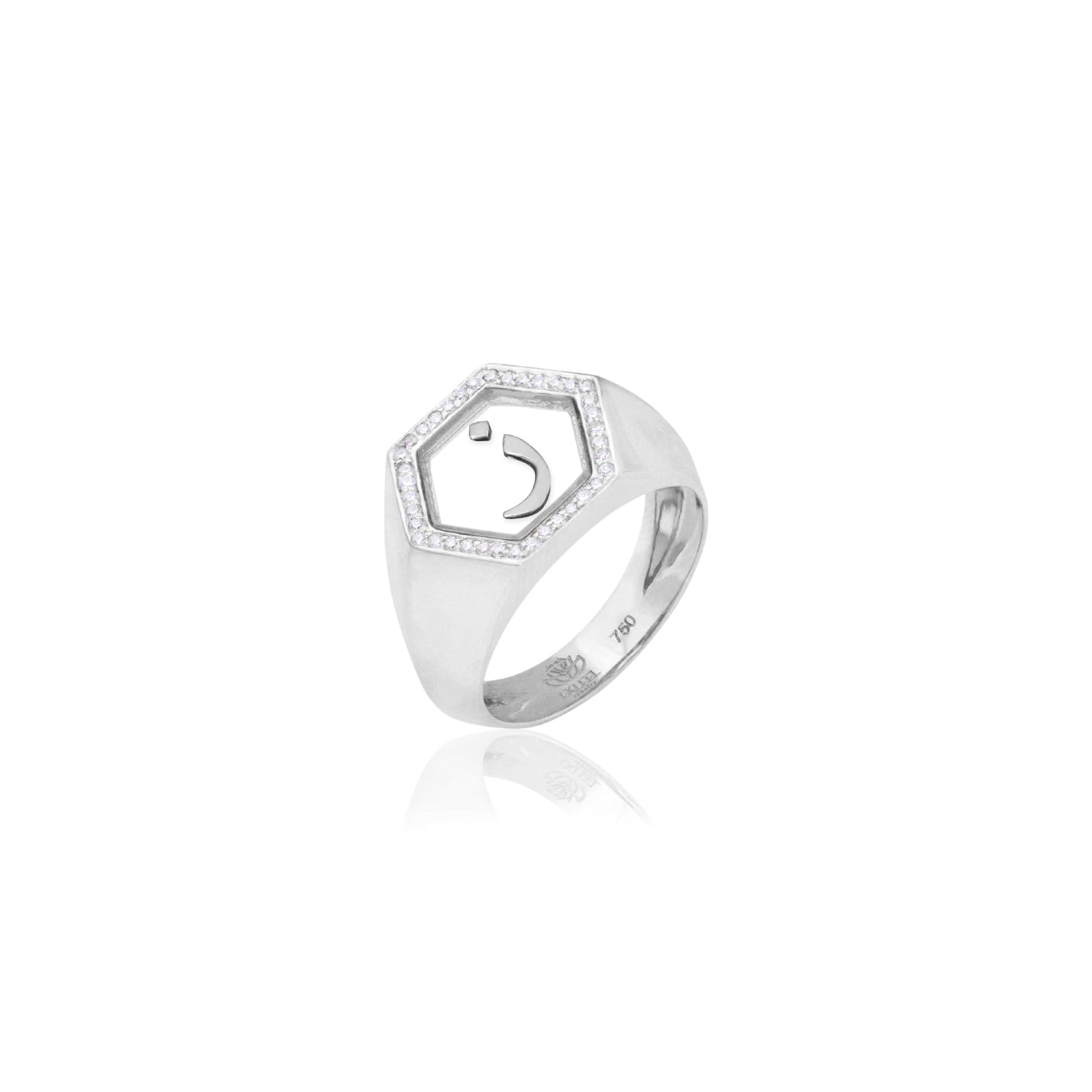 Qamoos 2.0 Letter ز Plexiglass and Diamond Signet Ring in White Gold
