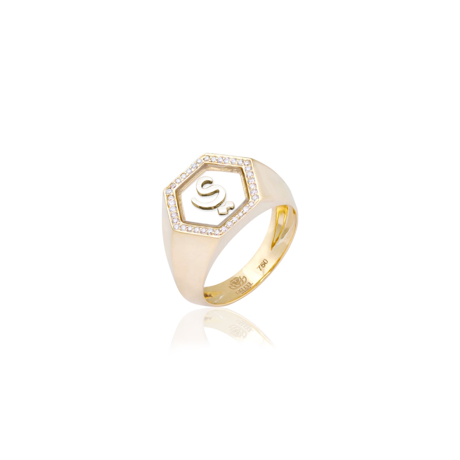Qamoos 2.0 Letter ي Plexiglass and Diamond Signet Ring in Yellow Gold