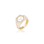 Qamoos 2.0 Letter ب Quartz and Diamond Signet Ring in Yellow Gold