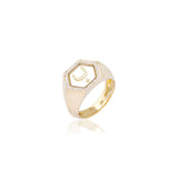 Qamoos 2.0 Letter ب Quartz and Diamond Signet Ring in Yellow Gold
