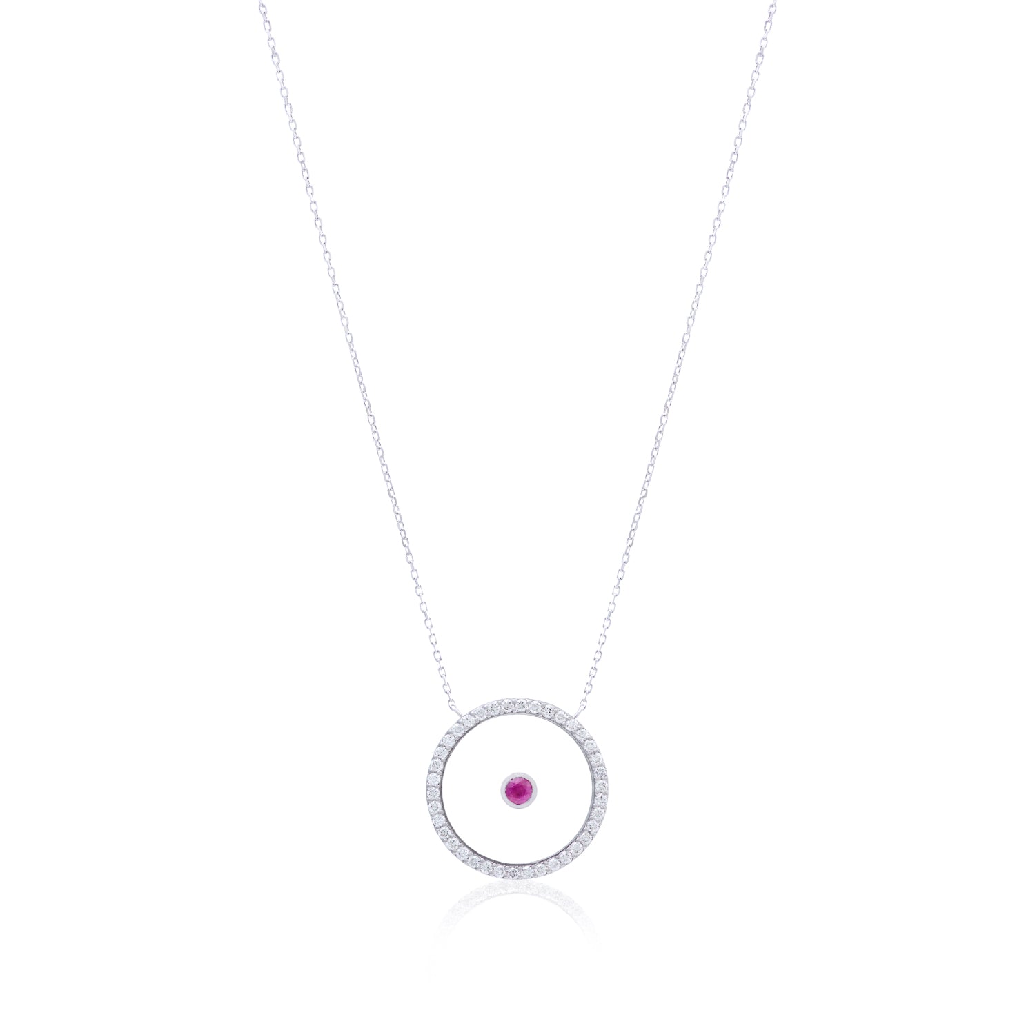 Ruby July Birthstone Necklace in White Gold