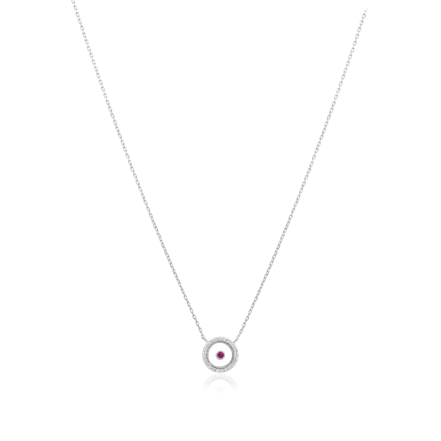 Ruby July Birthstone Necklace in White Gold