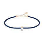 Solitaire Emerald Cut Diamond Navy Blue Cord Bracelet in Rose Gold