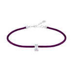 Solitaire Emerald Cut Diamond Purple Cord Bracelet in White Gold