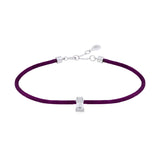 Solitaire Emerald Cut Diamond Purple Cord Bracelet in White Gold