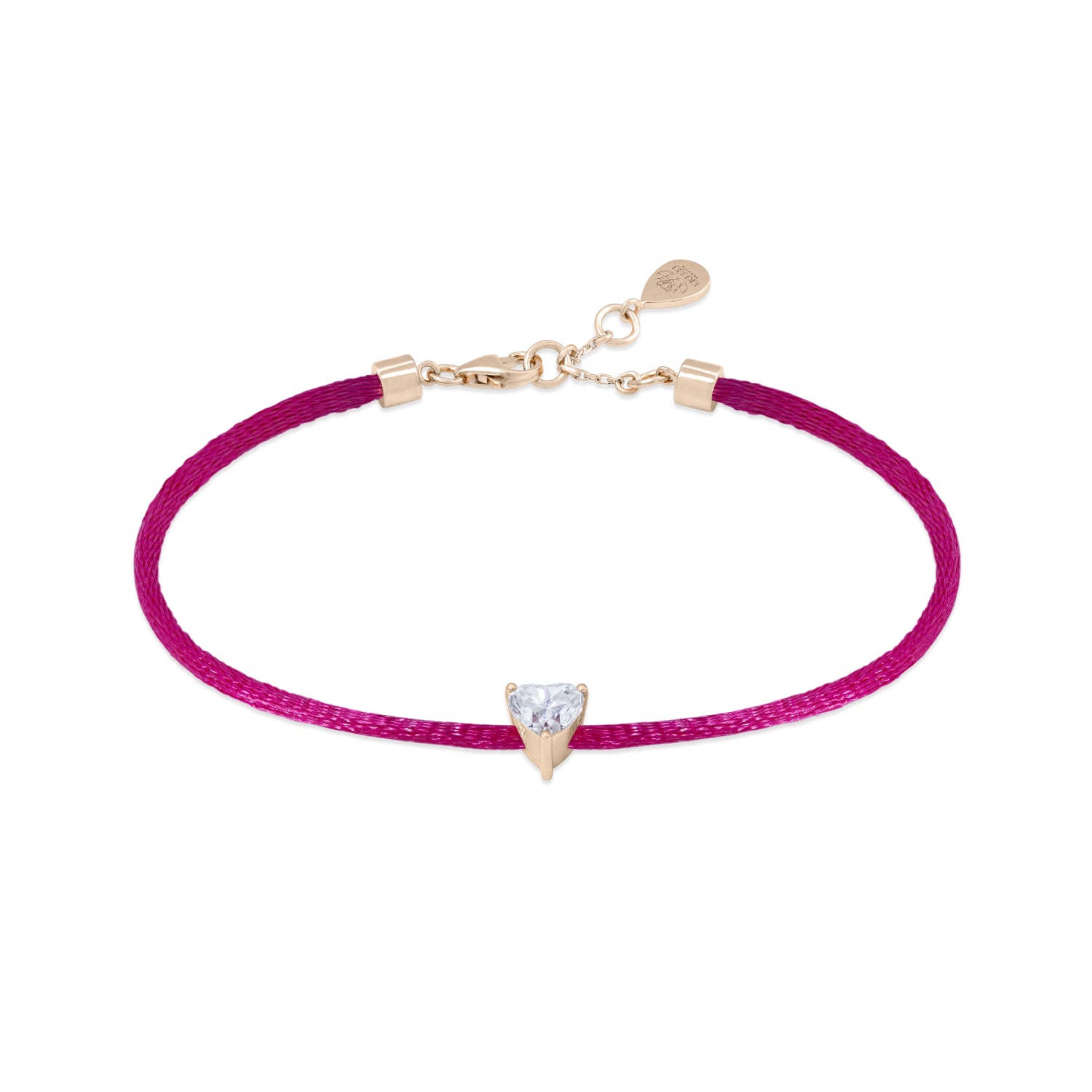 Solitaire Heart-Shaped Diamond Cord Bracelet in Rose Gold