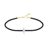 Solitaire Marquise Cut Diamond Black Cord Bracelet in Yellow Gold