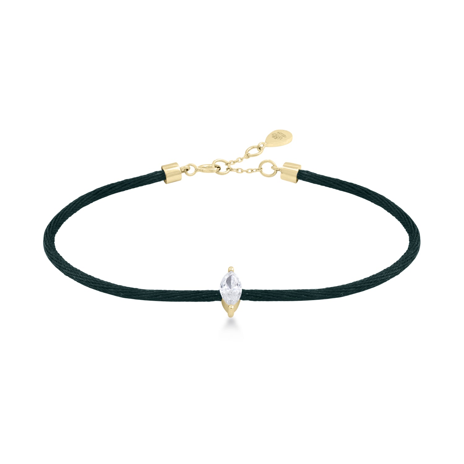 Solitaire Marquise Cut Diamond Green Cord Bracelet in Yellow Gold
