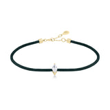 Solitaire Marquise Cut Diamond Green Cord Bracelet in Yellow Gold