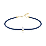 Solitaire Marquise Cut Diamond Navy Cord Bracelet in Yellow Gold