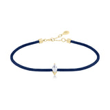 Solitaire Marquise Cut Diamond Navy Cord Bracelet in Yellow Gold