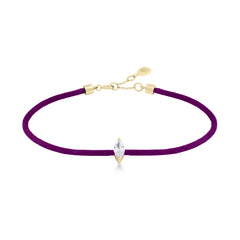 Solitaire Marquise Cut Diamond Purple Cord Bracelet in Yellow Gold