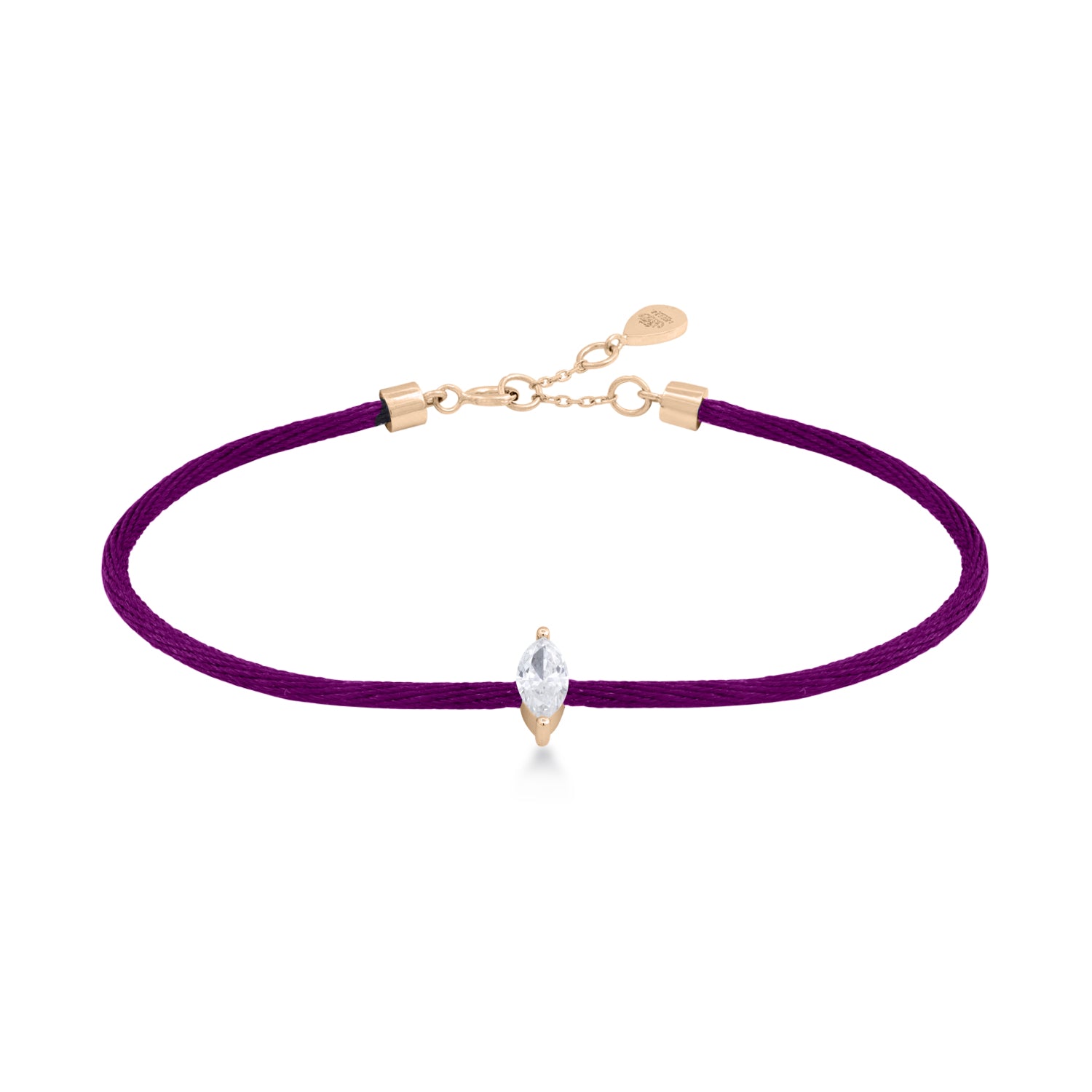 Solitaire Marquise Cut Diamond Purple Cord Bracelet in Rose Gold