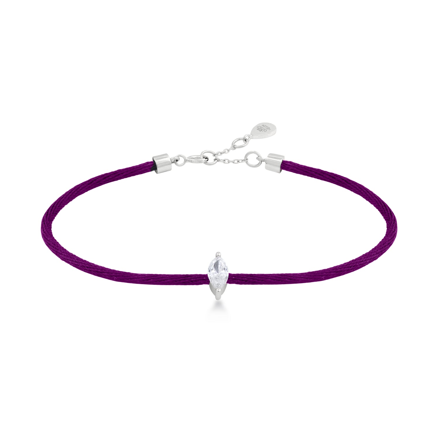 Solitaire Marquise Cut Diamond Purple Cord Bracelet in White Gold