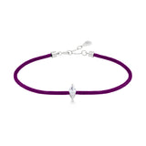 Solitaire Marquise Cut Diamond Purple Cord Bracelet in White Gold