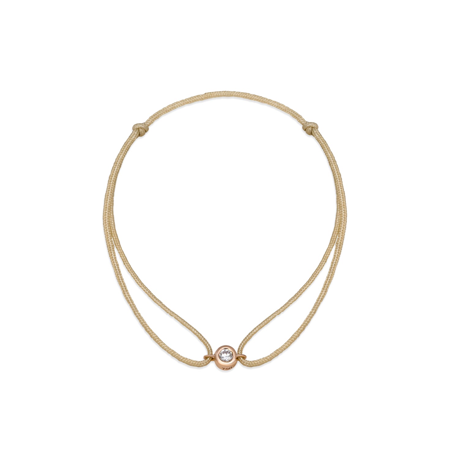Solitaire Mini Diamond Beige Cord Bracelet in Rose Gold