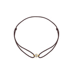 Solitaire Mini Diamond Brown Cord Bracelet in Yellow Gold