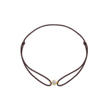Solitaire Mini Diamond Brown Cord Bracelet in Yellow Gold