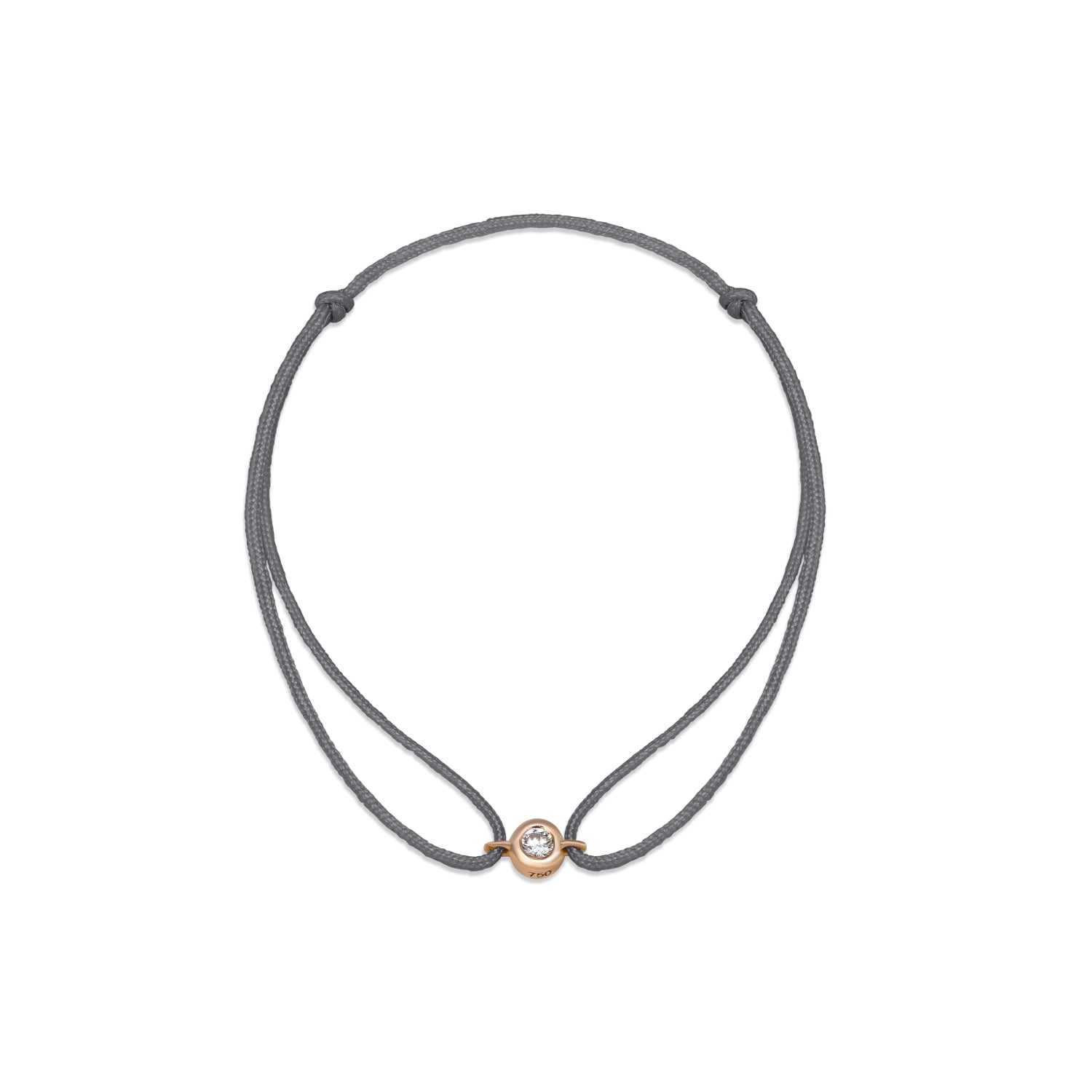 Solitaire Mini Diamond Gray Cord Bracelet in Rose Gold