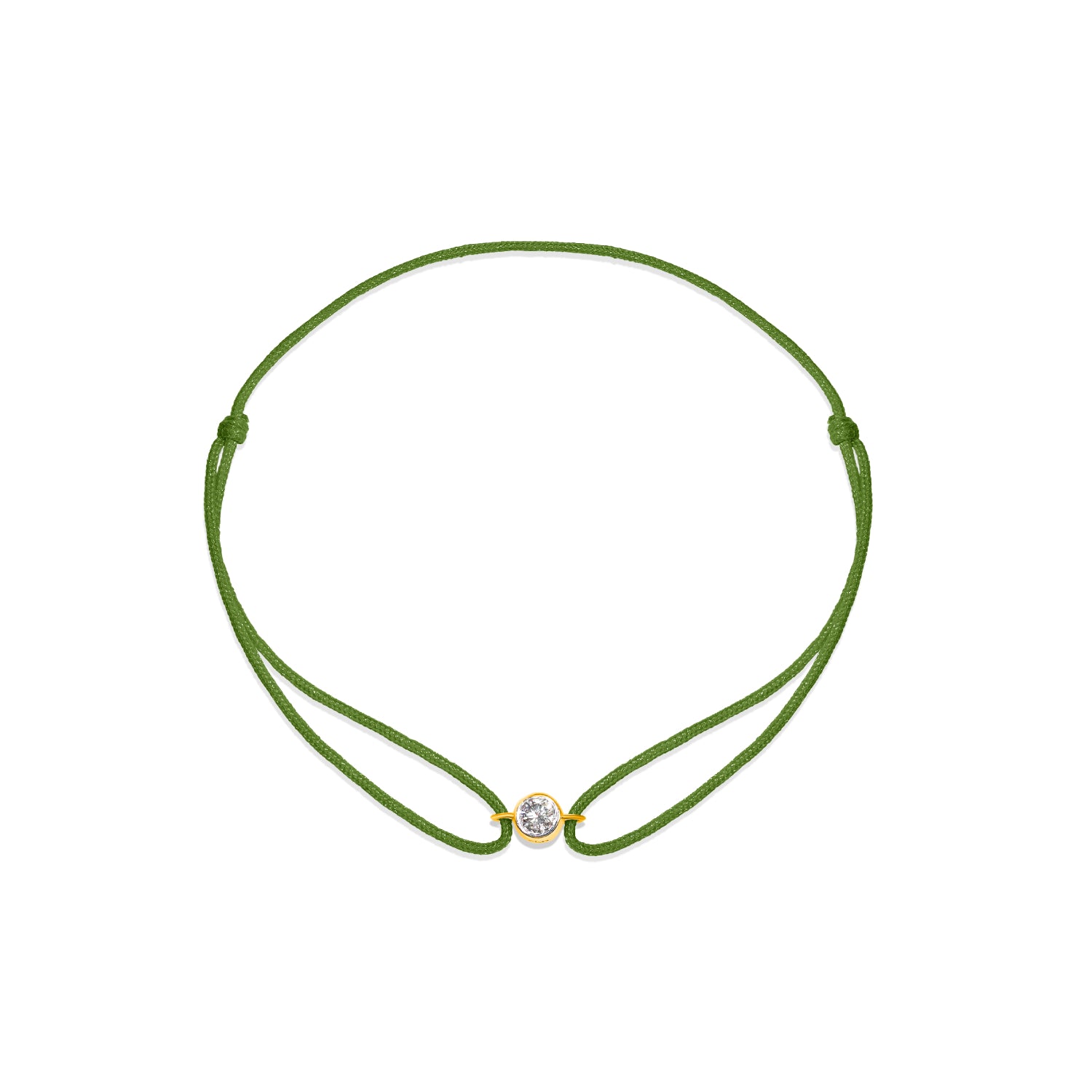 Solitaire Mini Diamond Olive Green Cord Bracelet in Yellow Gold