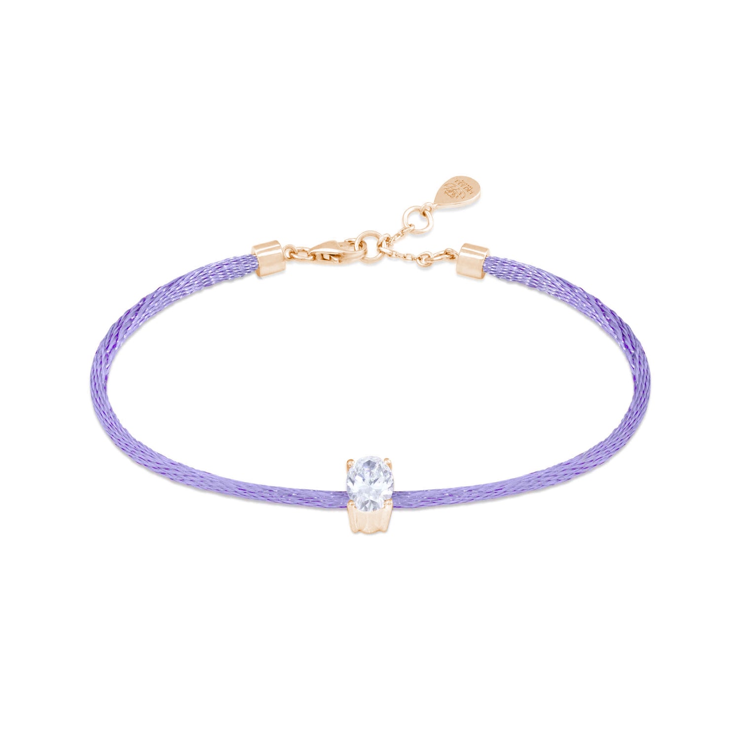 Solitaire Oval Cut Diamond Cord Bracelet in Rose Gold