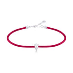 Solitaire Pear Cut Diamond Red Cord Bracelet in White Gold