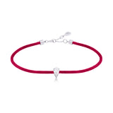 Solitaire Pear Cut Diamond Red Cord Bracelet in White Gold